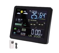 Sxhlseller Reloj Meteorológico con Sensor Exterior Inalámbrico, Termómetro Higrómetro Interior y Exterior, Presión Barométrica, Fase Lunar, Datos de Mareas, Doble Alarma, Formato 12 24