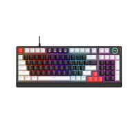 Sxhlseller Teclado Mecánico Intercambiable en Caliente de 98 Teclas con Retroiluminación RGB, Perfil bajo Ergonómico con Perilla Giratoria, Tiras LED Laterales Azules, Cable USB para PC de (Gris