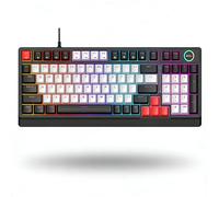 Sxhlseller Teclado mecánico para juegos RGB, 98 teclas intercambiables en caliente, con interruptor azul y perilla giratoria, diseño ergonómico de bajo perfil para trabajos de escritura de juegos de
