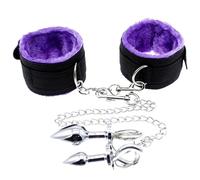 SXJAAR Esposas de bondage con 2 tapones anales bolas anales esposas de felpa de nailon esposas tapón anal de metal cuentas anales masajeador de punto G de próstata masturbación juguete sexual