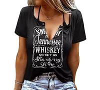 Sxkayxr - Camisetas gráficas de verano para mujer, estilo vaquera, para conciertos country, camisetas casuales con cuello en V, manga corta, tops, Negro, L