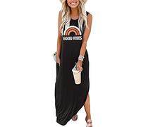 Sxkayxr Vestidos Largos Verano Mujer 2025 Elegantes Vestido Camisero Mujer Maxi Vestidos Playa Sin Mangas con Bolsillos
