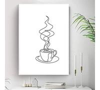SXKJ Retro negro blanco taza de café dibujo lineal lienzo pintura cartel impresión moderno minimalista pared imágenes café cocina decoración 50x70 cm sin marco