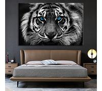 SXKJ Tigre de ojos azules Arte de la pared Pintura en lienzo Tigres blancos y negros Lienzos e impresiones Arte de animales para la sala de estar Decoración del hogar-80x120cm Sin marco