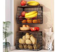 SXKJQER 2 Niveles Cesta De Almacenamiento Montada En La Pared, Para Almacenar Verduras Y Aperitivos, Estante De Almacenamiento De Frutas En La Cocina