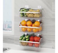 SXKJQER 3 Cestas De Frutas Colgantes, Frutero Colgante Para Cocina, Para Guardar Verduras, Frutas Y Aperitivos，Organizador Cocina / Estanteria Baño Pared，Fabricado En Acero Inoxidable