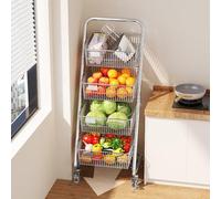 SXKJQER Carrito De Cocina De 4 Niveles Con Ruedas, Carrito De Servicio Móvil Para Cocina, Despensa，soporte Para Almacenamiento De Frutas Y Verduras, Cesta Metalica Rejilla