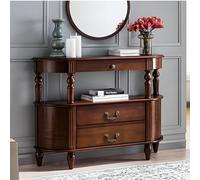SXKLLYX Mesa Consola Retro de Media Luna, Mesa Entrada Recibidor de 90 cm de Madera Maciza con 3 Cajones, Estante Abierto, Patas Romanas y Esquinas Curvas para Sala de Estar(Brown)