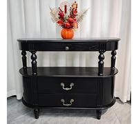 SXKLLYX Mesa Consola Retro de Media Luna, Mesa Entrada Recibidor de 90 cm de Madera Maciza con 3 Cajones, Estante Abierto, Patas Romanas y Esquinas Curvas para Sala de Estar(Black)