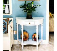 SXKLLYX Mesa de Consola Estrecha, Mesa Recibidor Entrada con Cajón y Estante, Mesa Auxiliar Semicircular para Sofá, Mueble Pasillo Estrecho Vintage(White,60x30x80cm/24x12x31in)