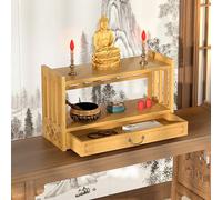 SXKLYRF Mesa Altar, Mesa Baja de Bambú para Meditación, Altar Doméstico con Cajón, Escritorios para Puja, Soporte de Oración Zen Que Ahorra Espacio(Beige,42x25x28cm/17x10x11in)