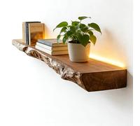 Sxlawesom Estantes flotantes con iluminación LED, Estante Expositor de Madera para Pared, Estantes rústicos Estilo Granja para decoración del hogar(Dark Walnut,90x20cm)