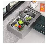 Sxlawesom Fregadero Doble de Pared con encimera Lavabo de Acero Inoxidable para Lavado de Manos(Kit B)