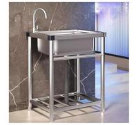 Sxlawesom Fregadero Independiente de un Solo tazón con Banco de Trabajo y Almacenamiento de plomería de Agua fría y Caliente, Fregadero de Acero Inoxidable para lavandería(53x40x75cm)