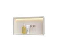 Sxlawesom Hornacina de Pared con luz LED, Hornillo de Ducha de Acero Inoxidable, Estante de Ducha Empotrado Iluminación para Almacenamiento en el baño(Blanco,62x32x12.5cm)