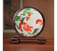 Sxlawesom Kit de bordado con diseño de pez koi en 3D Juego de bordado manual Diseño de bordado reversible Adorno redondo para el hogar(Fish2)