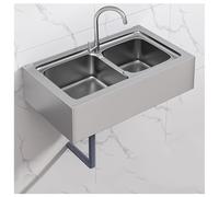 Sxlawesom Lavabo de Acero Inoxidable de Doble Cuenco para Lavar Platos, Fregadero de Pared para restaurantes, cocinas y hogares(Kit B)