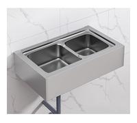 Sxlawesom Lavabo de Acero Inoxidable de Doble Cuenco para Lavar Platos, Fregadero de Pared para restaurantes, cocinas y hogares(Kit A)
