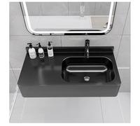 Sxlawesom Lavabo de baño de Acero Inoxidable y Espacio Plano, lavamanos de Pared(Black/Kit B)