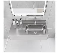 Sxlawesom Lavabo de baño de Acero Inoxidable y Espacio Plano, lavamanos de Pared(Silver/Kit B)