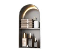 Sxlawesom Nicho de Ducha LED, Nicho de Pared de Acero Inoxidable con luz, Repisa de Ducha empotrada para Pared de TV, Cocina y baño(Grey,62x28x15cm)