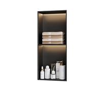 Sxlawesom Nicho de Pared para Ducha con luz LED, Organizador Empotrado de Acero Inoxidable para baño y Cocina.(Black,70x28x12.5cm)