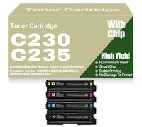 SXLXYOF Cartuchos de tóner compatibles C230 006R04383 006R04384 006R04385 006R04386 Negro Amarillo Magenta Cian de Alta Capacidad para Xerox C235 C230 Impresoras con Chip,4Pack-C230