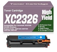 SXLXYOF Cartuchos de tóner compatibles C2326 XC2326 24B7498 24B7495 24B7496 24B7497 Cartucho de tóner sin Chip de Alta Capacidad Alto Rendimiento. para Lexmark XC2326 C2326,C2326-Cyan