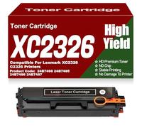 SXLXYOF Cartuchos de tóner compatibles C2326 XC2326 24B7498, 24B7495, 24B7496, 24B7497, Negro, Amarillo, Magenta y Cian, Repuesto para Lexmark XC2326 C2326, sin Chip.,C2326-Black