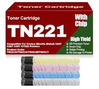SXLXYOF Cartuchos de tóner compatibles TN221: TN221K, TN221C, TN221M, TN221Y, Negro, Amarillo, Magenta, Cian, Repuesto para Konica Minolta Bizhub C227, C287, C367 y C7528.,4Pack-TN221