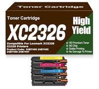 SXLXYOF Cartuchos de tóner compatibles XC2326 C2326 Negro Amarillo Magenta Cian 24B7498 24B7495 24B7496 24B7497 de Alta Capacidad para Lexmark XC2326 C2326 Impresoras sin Chip,C2326-4Pack