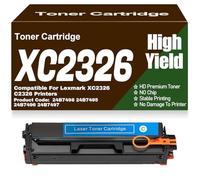 SXLXYOF Cartuchos de tóner compatibles XC2326 C2326 Negro Amarillo Magenta Cian 24B7498 24B7495 24B7496 24B7497 de Alta Capacidad para Lexmark XC2326 C2326 Impresoras sin Chip,C2326-Cyan