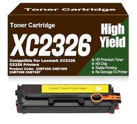 SXLXYOF Cartuchos de tóner compatibles XC2326 C2326 Negro Amarillo Magenta Cian 24B7498 24B7495 24B7496 24B7497 de Alta Capacidad para Lexmark XC2326 C2326 Impresoras sin Chip,C2326-Yellow