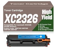 SXLXYOF Cartuchos de tóner de Color C2326 XC2326 Negro Amarillo Magenta Cian Tóner Compatible 24B7498 24B7495 24B7496 24B7497 Tóner sin Chip para Lexmark XC2326 C2326,C2326-Cyan