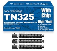 SXLXYOF Cartuchos de tóner Negro 308 y 368 con Chip, compatibles con tóner TN325 Alto Rendimiento para Konica Minolta Bizhub Impresoras 308, 368, 308E y 368E,TN325-3PC