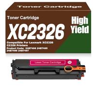 SXLXYOF para Lexmark Cartuchos de tóner 24B7498 24B7495 24B7496 y 24B7497 sin Chip C2326 XC2326 Negro Amarillo Magenta Cian de Alta Capacidad compatibles para Lexmark XC2326 C2326,C2326-Magenta
