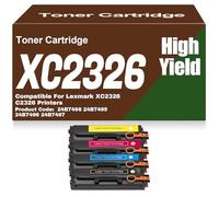 SXLXYOF para Lexmark Cartuchos de tóner 24B7498 24B7495 24B7496 y 24B7497 sin Chip C2326 XC2326 Negro Amarillo Magenta Cian de Alta Capacidad compatibles para Lexmark XC2326 C2326,C2326-4Pack