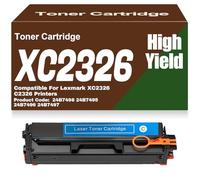 SXLXYOF para Lexmark Cartuchos de tóner 24B7498 24B7495 24B7496 y 24B7497 sin Chip C2326 XC2326 Negro Amarillo Magenta Cian de Alta Capacidad compatibles para Lexmark XC2326 C2326,C2326-Cyan