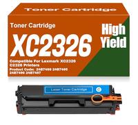 SXLXYOF para Lexmark Cartuchos de tóner C2326 XC2326 24B7498 24B7495 24B7496 y 24B7497 tóner de Color sin Chip Compatible con Alta Capacidad para Lexmark XC2326 C2326 Impresoras,C2326-Cyan