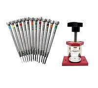 Sxmrmnx 1 herramienta de prensado de caja de reloj mediana resistente con 12 troqueles de nailon para reparación de relojes y 13 destornilladores planos ranurados de 0,6 mm a 2,0 mm, Rojo, azul y