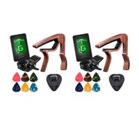 Sxmrmnx 2 afinadores de cejilla de guitarra para ukelele, violín, bajo eléctrico, guitarra acústica con púas y soporte para púas, accesorios de guitarra