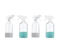 Sxmrmnx 2 botellas de vidrio transparente con funda de silicona, botella vacía recargable para soluciones de limpieza, pulverizador de agua