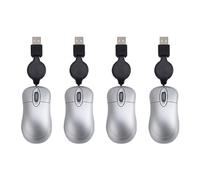 Sxmrmnx 4 ratones mini USB con cable retráctil, pequeño, 1600 DPI, óptico, compacto, de viaje, color plateado