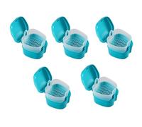 Sxmrmnx 5 fundas azules para dentaduras postizas, de dentadura con colador, caja de baño para dientes falsos con soporte de red para cesta