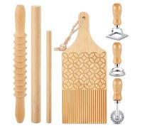 Sxmrmnx 7 herramientas para hacer pasta de ñoquis, tabla de madera para pasta con sello de ravioles y juego de rodillo, para pasta