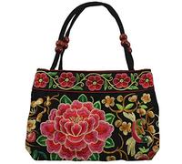 Sxmrmnx Bolso de mano para mujer, estilo , bordado étnico, verano, hecho a mano, flores, bolso de hombro para mujer, cuerpo (peonía roja), Peonía roja