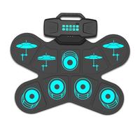 Sxmrmnx Juego de batería electrónica, 9 almohadillas, doble altavoz, recargable, kit de batería con y pedal de pie