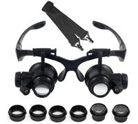 Sxmrmnx Lupa LED de 10 x 15 x 20 x 25 x 25 x iluminada, lupa de cristal de doble ojo para reparación de relojes, negro