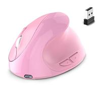 Sxmrmnx Ratón óptico ergonómico vertical USB 2.4G inalámbrico + Bluetooth recargable de modo dual para ordenador portátil rosa