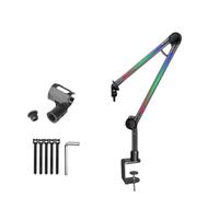 Sxmrmnx Soporte de brazo de micrófono RGB, brazo de micrófono con luz RGB, soporte de tijera giratorio para transmisión de juegos B